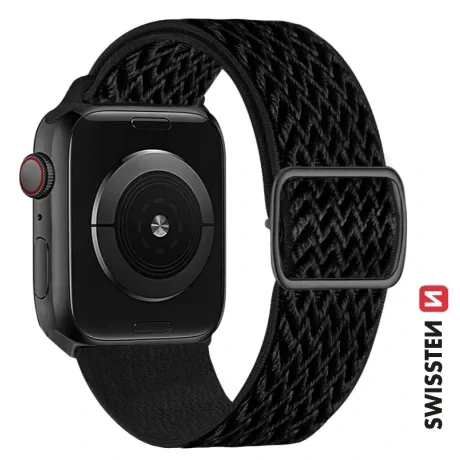 CURELĂ SWISSTEN DIN NAILON PENTRU APPLE WATCH 38 / 40 / 41 mm NEAGRĂ (cu cataramă)