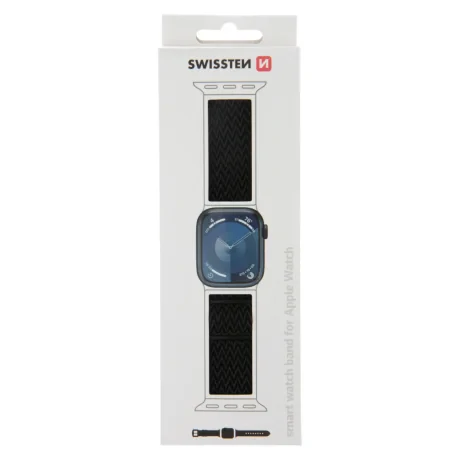 CURELĂ SWISSTEN DIN NAILON PENTRU APPLE WATCH NEAGRĂ 42 / 44 / 45 / 49 mm (cu cataramă)