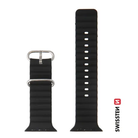CURELĂ SWISSTEN DIN SILICON PENTRU APPLE WATCH - CUREA MARINE 42 / 44 / 45 / 49 mm NEAGRĂ