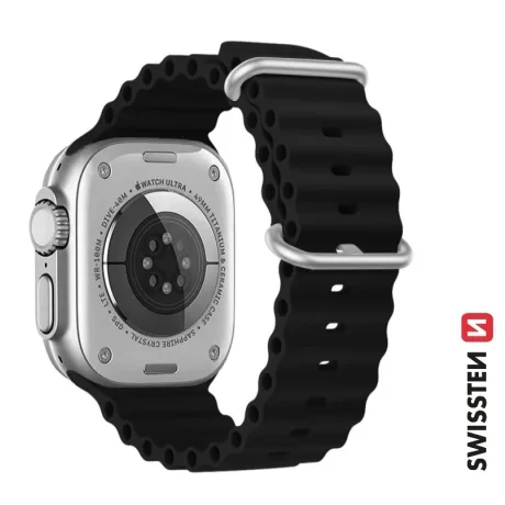 CURELĂ SWISSTEN DIN SILICON PENTRU APPLE WATCH - CUREA MARINE 42 / 44 / 45 / 49 mm NEAGRĂ