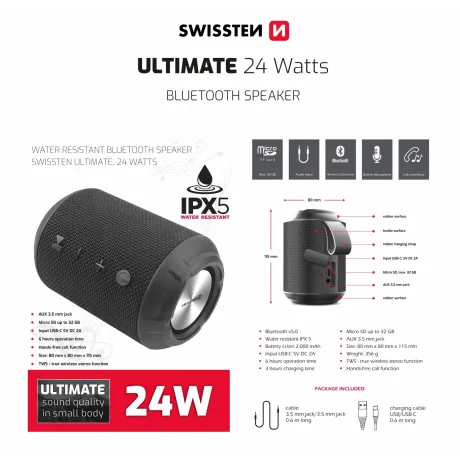 DIFUZOR BLUETOOTH SWISSTEN ULTIMATE 24W NEGRU