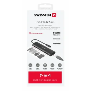 Hub USB-C SWISSTEN 7-ÎN-1 (USB-C 100W, HDMI 4K, 1x USB-A 3.0, 2x USB-A 2.0, SD, MICRO SD) ALUMINIU