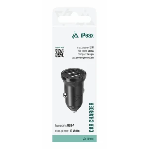 Încărcător auto iPEAX CL-01, 2.4A, 2x USB-A Negru