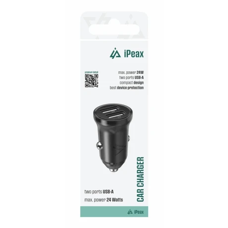 Încărcător auto iPEAX CL-02, 4.8A, 2x USB-A Negru