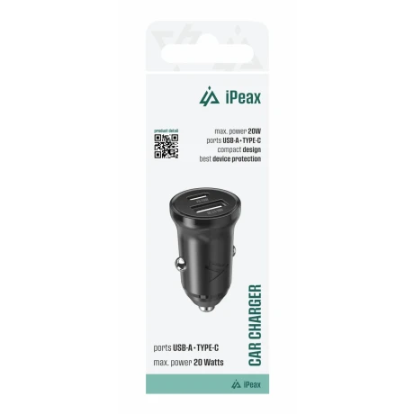Încărcător auto iPEAX CL-03, PD, 20W, USB-C + USB-A, negru