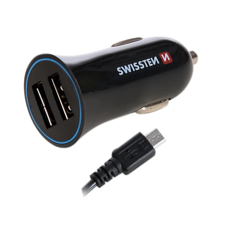 Încărcător auto Swissten 2.4A cu 2x USB + cablu Micro USB
