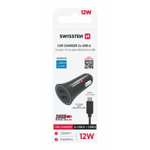 Încărcător auto Swissten 2.4A cu 2x USB + cablu Micro USB