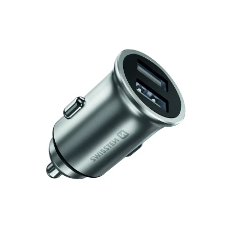 ÎNCĂRCĂTOR AUTO SWISSTEN 2x USB 4.8A METAL ARGINTIU (PACHET ECO)