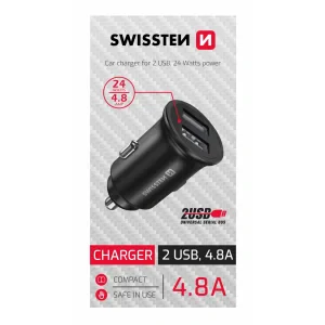 ÎNCĂRCĂTOR AUTO SWISSTEN 2x USB 4.8A NEGRU METAL (CUTIE CDU SWISSTEN)