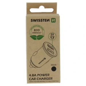 ÎNCĂRCĂTOR AUTO SWISSTEN 2x USB 4.8A NEGRU METAL (PACHET ECO)