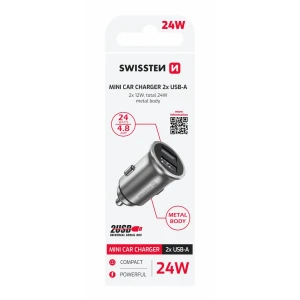 ÎNCĂRCĂTOR AUTO SWISSTEN CU 2x USB 4.8A METAL ARGINTIU