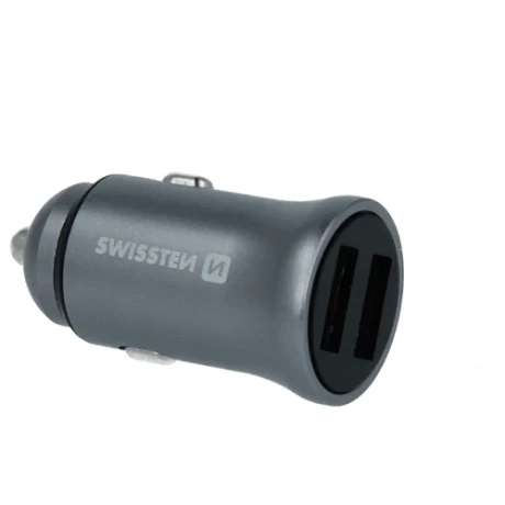 ÎNCĂRCĂTOR AUTO SWISSTEN CU 2x USB 4.8A METAL ARGINTIU