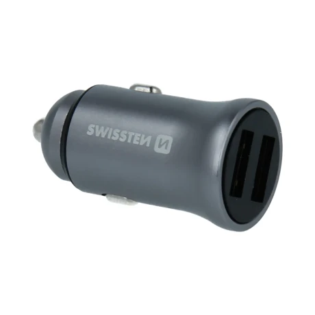 ÎNCĂRCĂTOR AUTO SWISSTEN CU 2x USB 4.8A METAL ARGINTIU