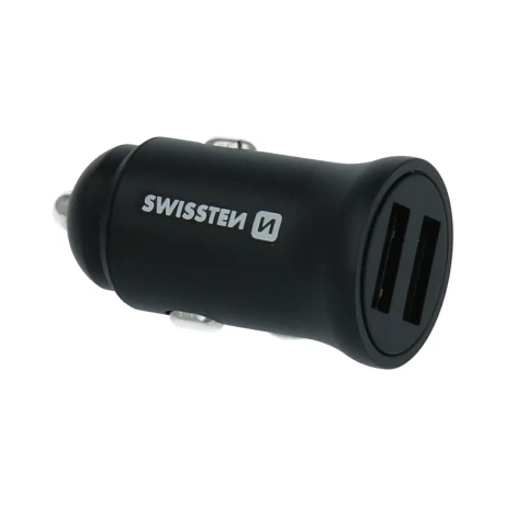 Încărcător auto Swissten cu 2x USB 4.8A, negru metalic