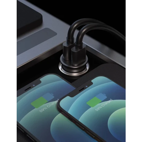 Încărcător auto Swissten cu 2x USB 4.8A, negru metalic