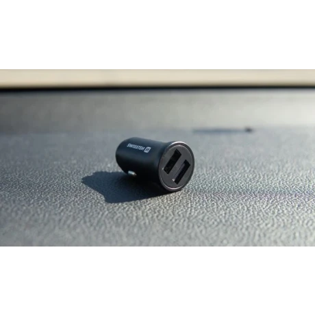 Încărcător auto Swissten cu 2x USB 4.8A, negru metalic