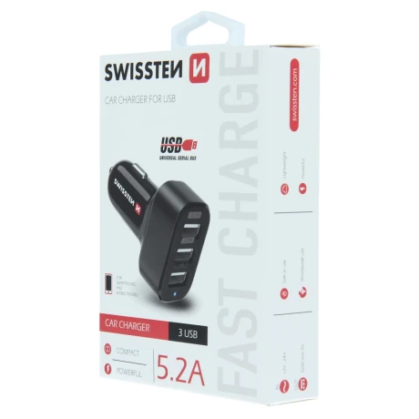 ÎNCĂRCĂTOR AUTO SWISSTEN CU 3X USB 5.2A ALIMENTARE