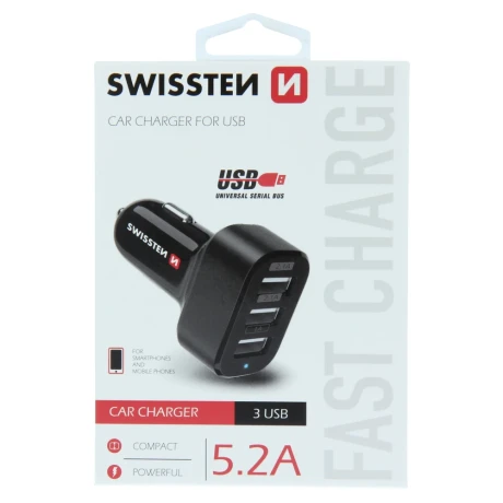 ÎNCĂRCĂTOR AUTO SWISSTEN CU 3X USB 5.2A ALIMENTARE