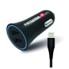 Încărcător auto SWISSTEN cu alimentare de 2.4A și 2 porturi USB + cablu Lightning