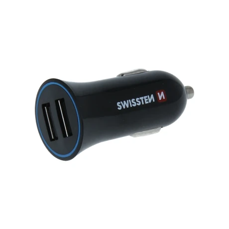 Încărcător auto SWISSTEN cu alimentare de 2.4A și 2x USB + cablu USB-C