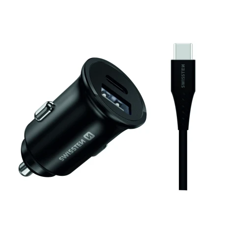 ÎNCĂRCĂTOR AUTO SWISSTEN PENTRU SAMSUNG ÎNCĂRCARE SUPER RAPIDĂ 25W + CABLU DE DATE USB-C/USB-C 1.2 M NEGRU