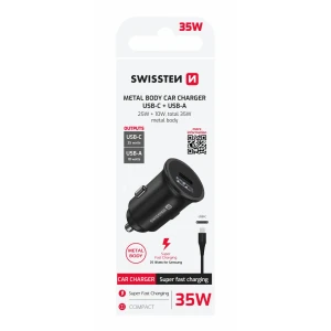 ÎNCĂRCĂTOR AUTO SWISSTEN PENTRU SAMSUNG ÎNCĂRCARE SUPER RAPIDĂ 25W + CABLU DE DATE USB-C/USB-C 1.2 M NEGRU