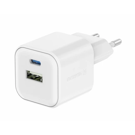 Încărcător de călătorie SWISSTEN 12W 1x USB-C + 1x USB-A ALB
