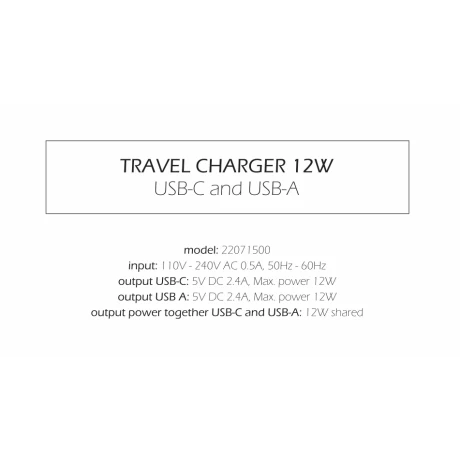 Încărcător de călătorie SWISSTEN 12W 1x USB-C + 1x USB-A ALB