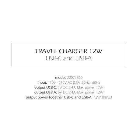 Încărcător de călătorie SWISSTEN 12W 1x USB-C + 1x USB-A Negru