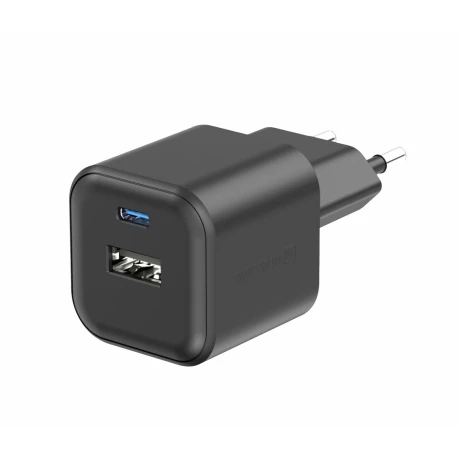 Încărcător de călătorie SWISSTEN 12W 1x USB-C + 1x USB-A Negru