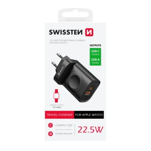Încărcător de călătorie SWISSTEN 1xUSB-A, 1xUSB-C și Apple Watch