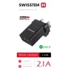 Încărcător de călătorie SWISSTEN 2x USB 10.5W pentru priză UK NEGRU