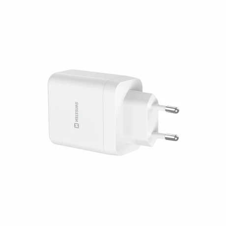 Încărcător de călătorie SWISSTEN CORE GaN 1x USB-C 45W PD + 1x USB-A 18W QC ALB