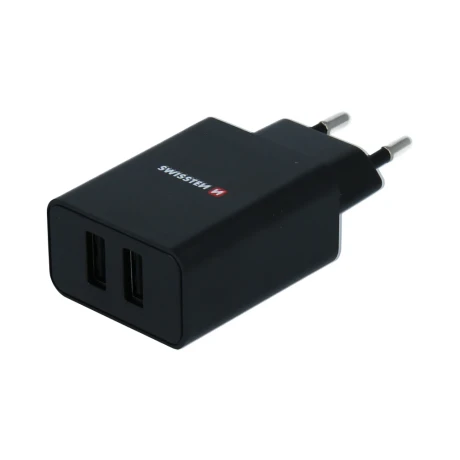 Încărcător de călătorie SWISSTEN cu circuit integrat inteligent, 2x USB 2.1A, negru (pachet Eco)