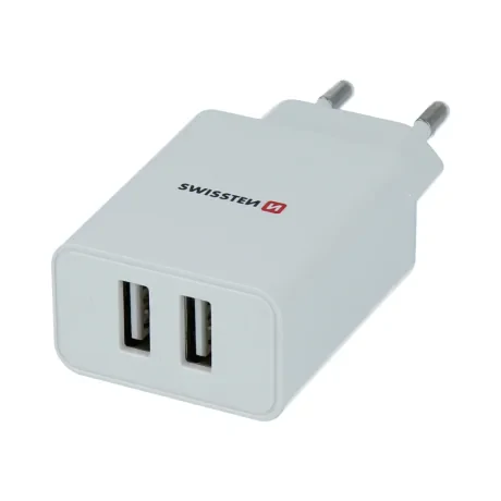 Încărcător de călătorie Swissten cu circuit integrat inteligent, cu 2 porturi USB 2.1A și cablu de date USB / Micro USB 1.2 m, alb
