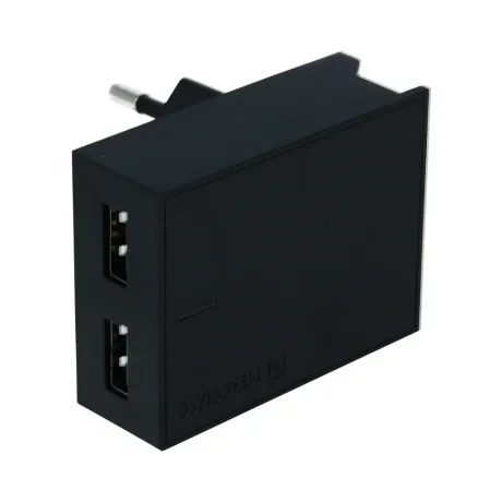 Încărcător de călătorie Swissten cu circuit integrat inteligent, cu 2 porturi USB 3A și cablu de date USB/tip C, 1,2 m, negru