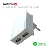 Încărcător de călătorie Swissten cu circuit integrat inteligent, cu 2x USB 3A, cablu de alimentare + date, USB / Lightning, 1,2 m, alb