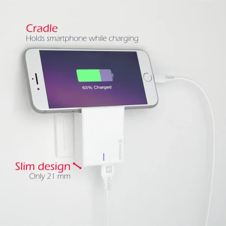 Încărcător de călătorie Swissten cu circuit integrat inteligent, cu 2x USB 3A, cablu de alimentare + date, USB / Lightning, 1,2 m, alb