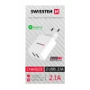Încărcător de călătorie SWISSTEN cu circuit integrat inteligent și 2 porturi USB 2.1A, alb (cutie CDU SWISSTEN)