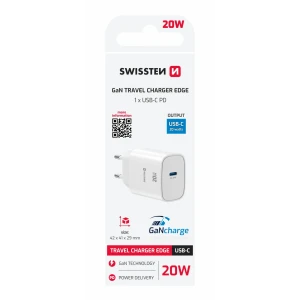 Încărcător de călătorie SWISSTEN EDGE GaN 1x USB-C 20W Alb