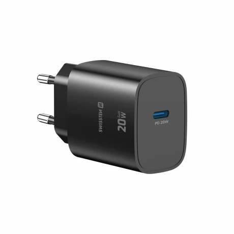 Încărcător de călătorie SWISSTEN EDGE GaN 1x USB-C 20W Negru