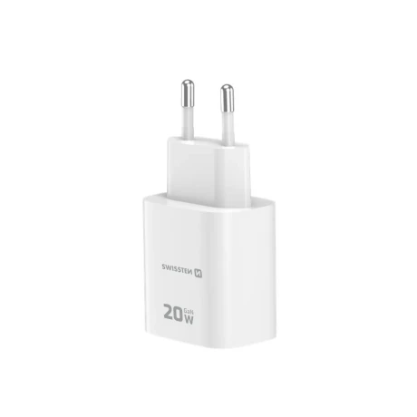 Încărcător de călătorie SWISSTEN EDGE GaN 1x USB-C PD 20W + 1x USB-A 18W QC ALB