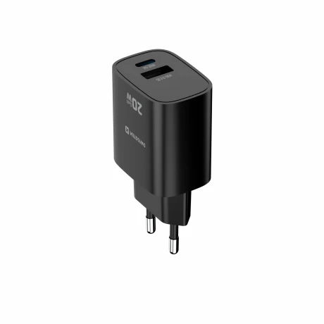 Încărcător de călătorie SWISSTEN EDGE GaN 1x USB-C PD 20W + 1x USB-A 18W QC NEGRU