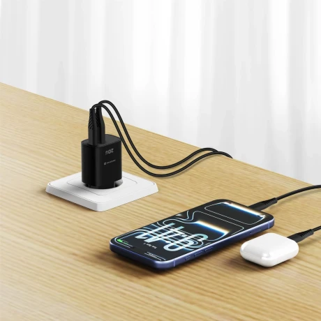 Încărcător de călătorie SWISSTEN EDGE GaN 1x USB-C PD 20W + 1x USB-A 18W QC NEGRU