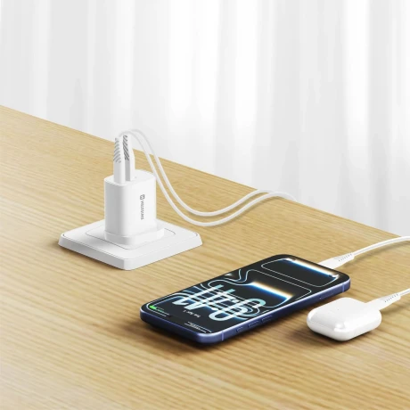 Încărcător de călătorie SWISSTEN EDGE GaN 1x USB-C PD 20W + 1x USB-A 18W QC, pentru priză UK, alb
