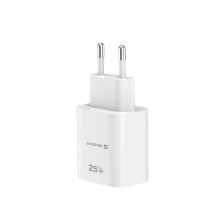 Încărcător de călătorie SWISSTEN EDGE GaN 1x USB-C PD 25W + 1x USB-A 18W QC ALB