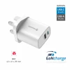 Încărcător de călătorie SWISSTEN EDGE GaN 1x USB-C PD 35W + 1x USB-A 18W QC, pentru priză UK, alb