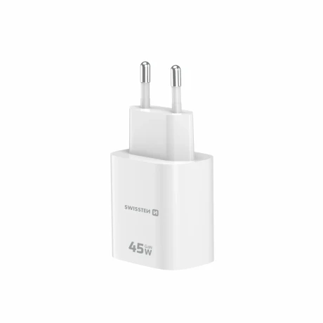 Încărcător de călătorie SWISSTEN EDGE GaN 1x USB-C PD 45W + 1x USB-A 18W QC ALB