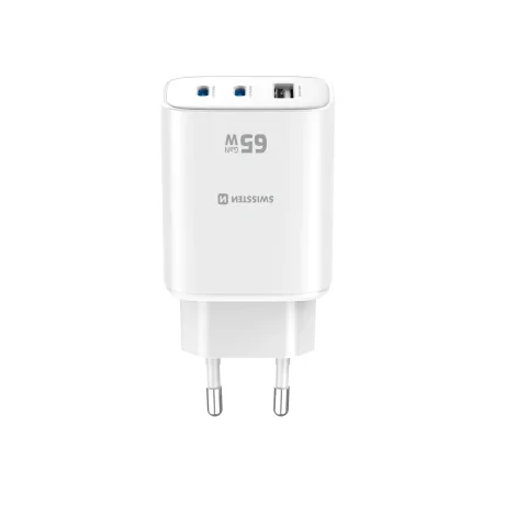 Încărcător de călătorie SWISSTEN EDGE GaN 2x USB-C PD 65W + 1x USB-A 18W QC ALB