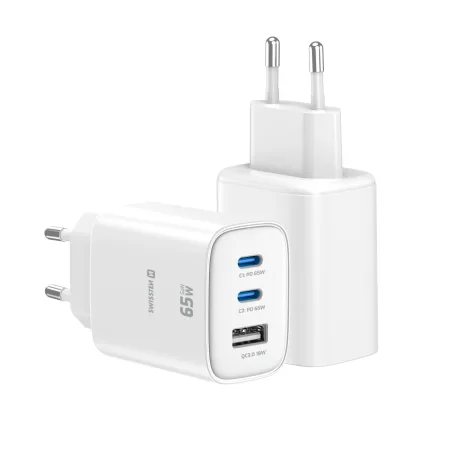 Încărcător de călătorie SWISSTEN EDGE GaN 2x USB-C PD 65W + 1x USB-A 18W QC ALB